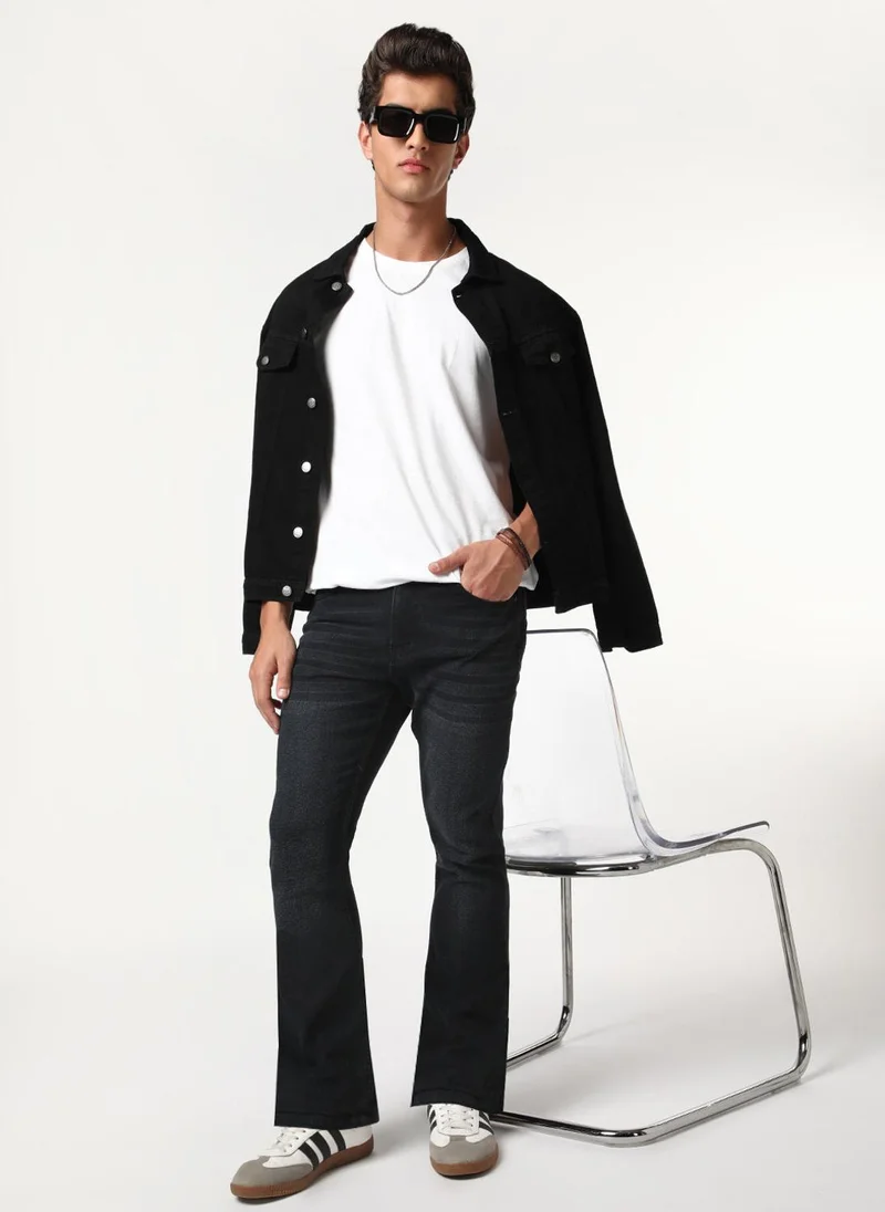 Urbano Fashion  Urbano Fashion Men's Black Bootcut Fit Mid Rise Heavy Washed Jeans Stretchable for Men | Best Price UAE